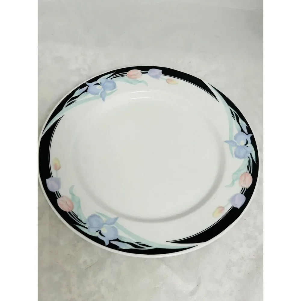 Caravel by Excel Black Rim Iris & Tulip Replacement Dinner Plate 10 1/2